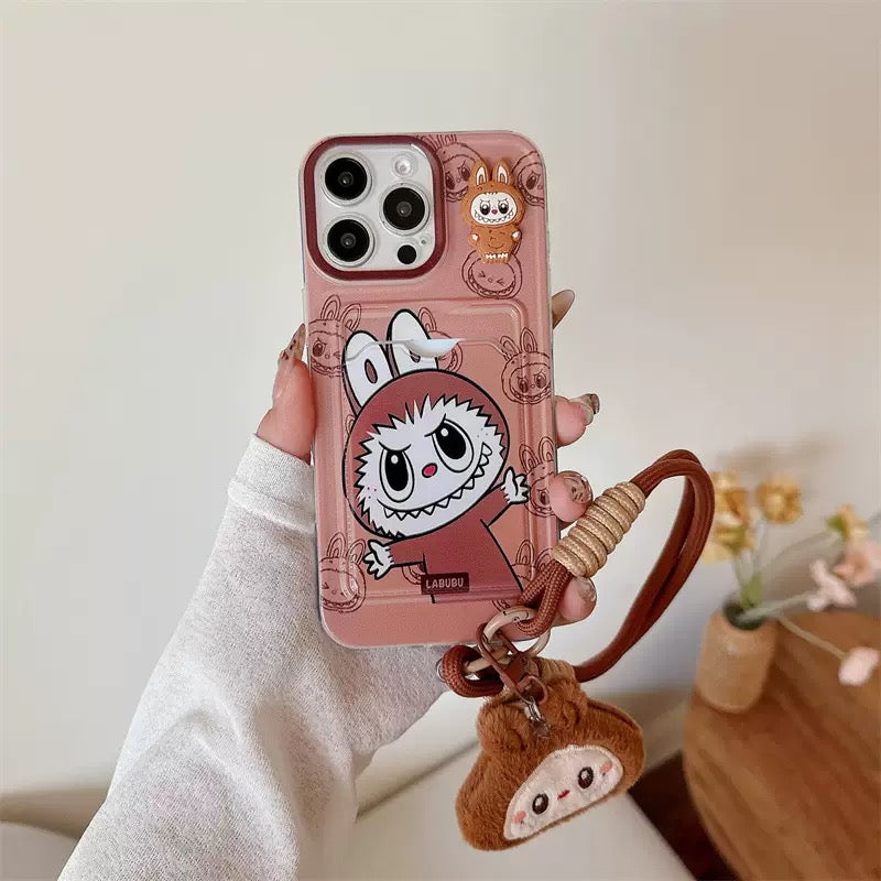 Labubu Phone Case with Detachable Strap & Plush Bunny Charm