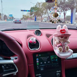 Labubu Car Doll Safety Seat – 360° Swivel Plastic Dashboard Vent Clip