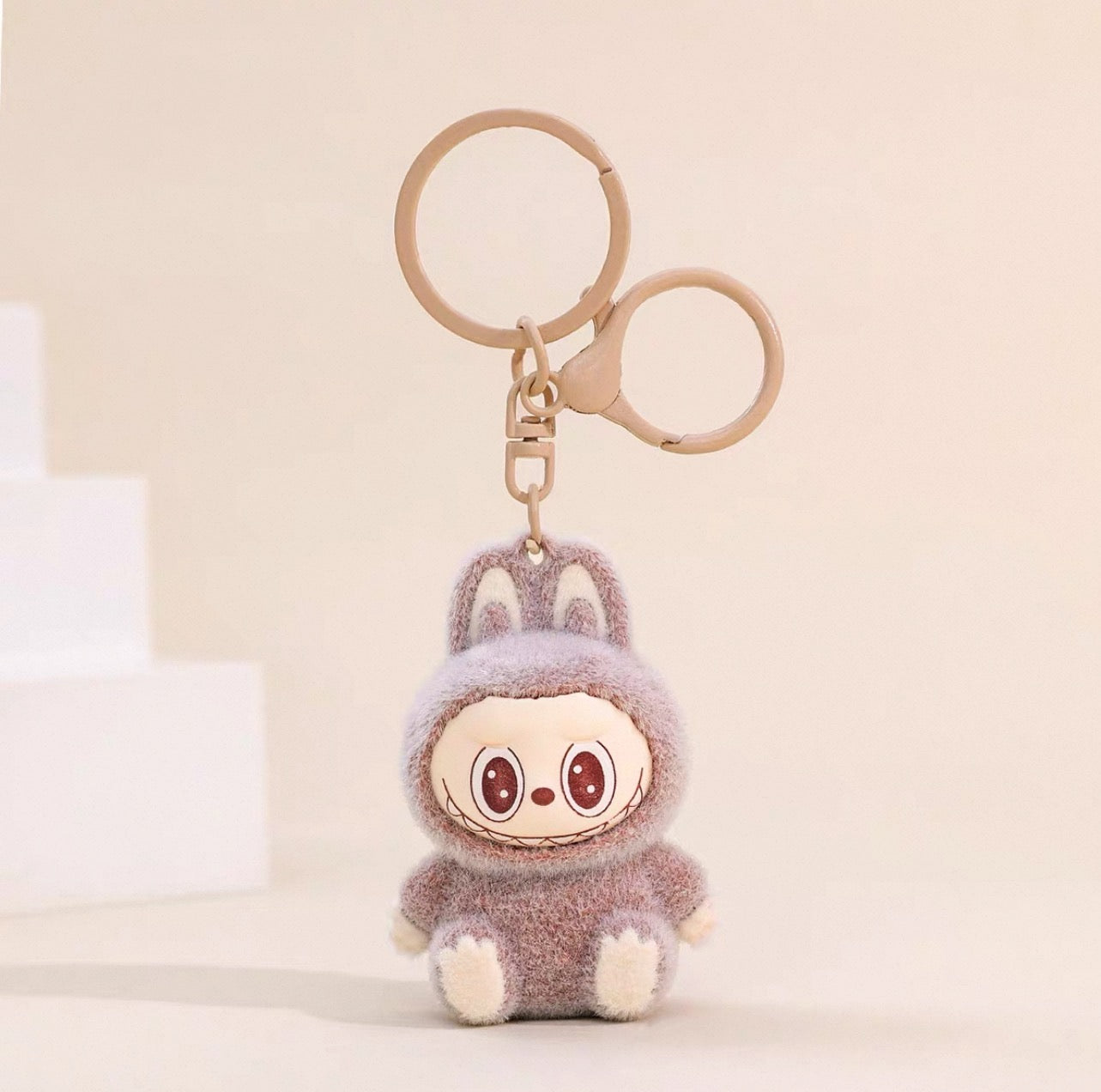 Labubu Sherling Plush Keychain – Pastel Mini Doll on Swirl Cookie Seat