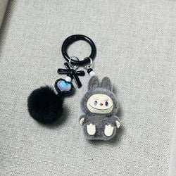 Labubu Plush Sherling Keychain – Pom-Pom & Bead Charm Accessory