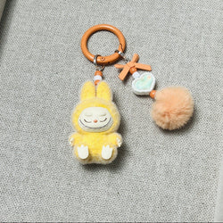 Labubu Plush Sherling Keychain – Pom-Pom & Bead Charm Accessory