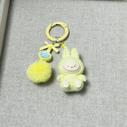 Labubu Plush Sherling Keychain – Pom-Pom & Bead Charm Accessory