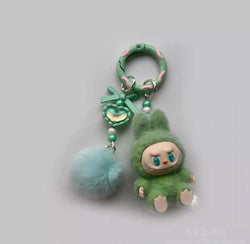 Labubu Plush Sherling Keychain – Pom-Pom & Bead Charm Accessory