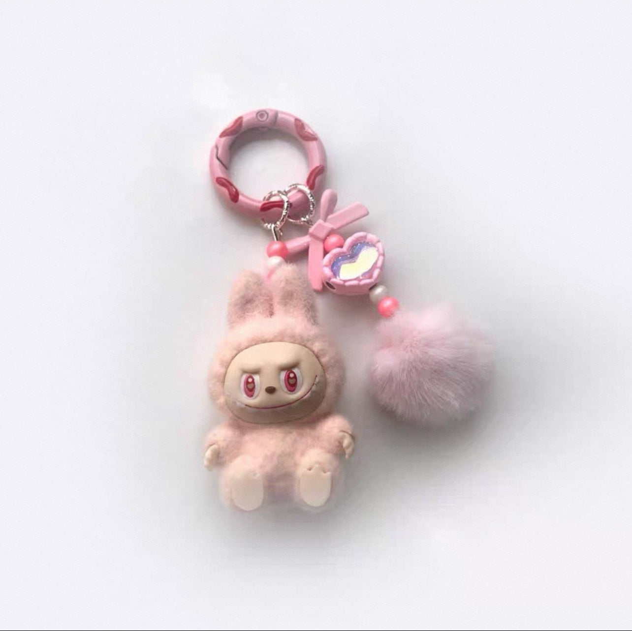 Labubu Plush Sherling Keychain – Pom-Pom & Bead Charm Accessory