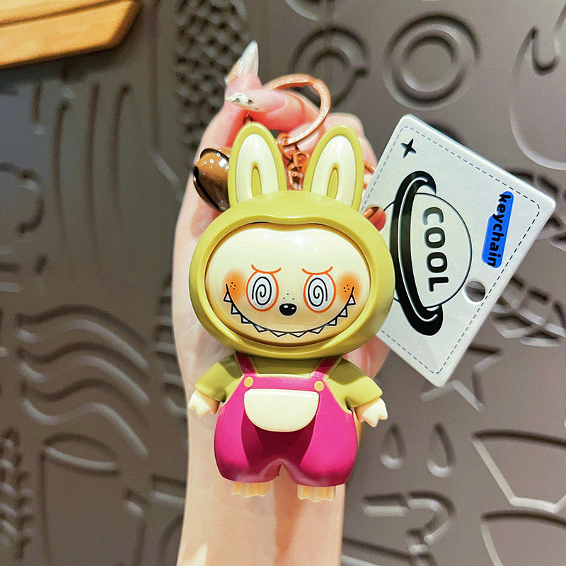 Labubu Keychain – Resin Figurine with Detachable Bell & Colorful Overalls