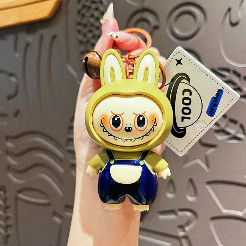 Labubu Keychain – Resin Figurine with Detachable Bell & Colorful Overalls