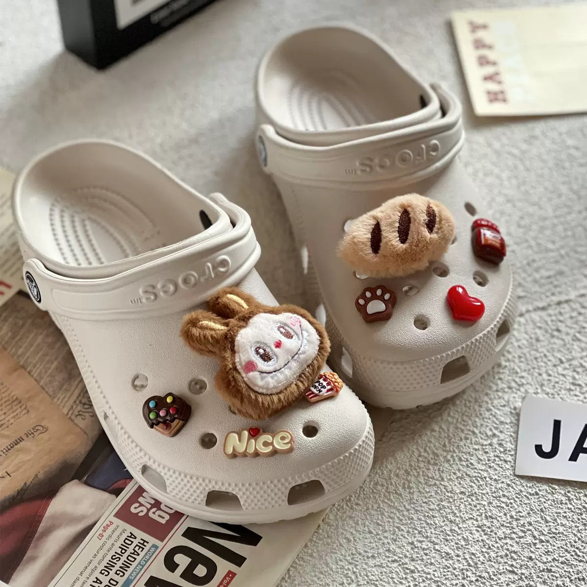 Labubu Plush & Resin Shoe Charms – Cozy Clog Jibbitz Set