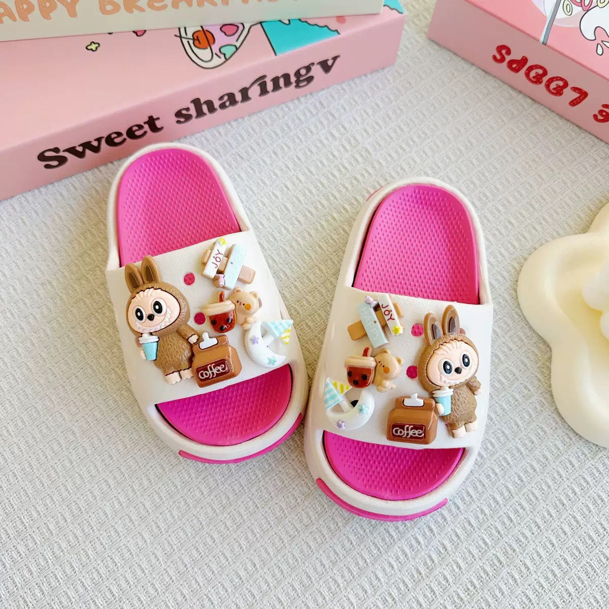 Labubu Slide Slippers – Cushioned EVA Slides with Removable 3D Charms
