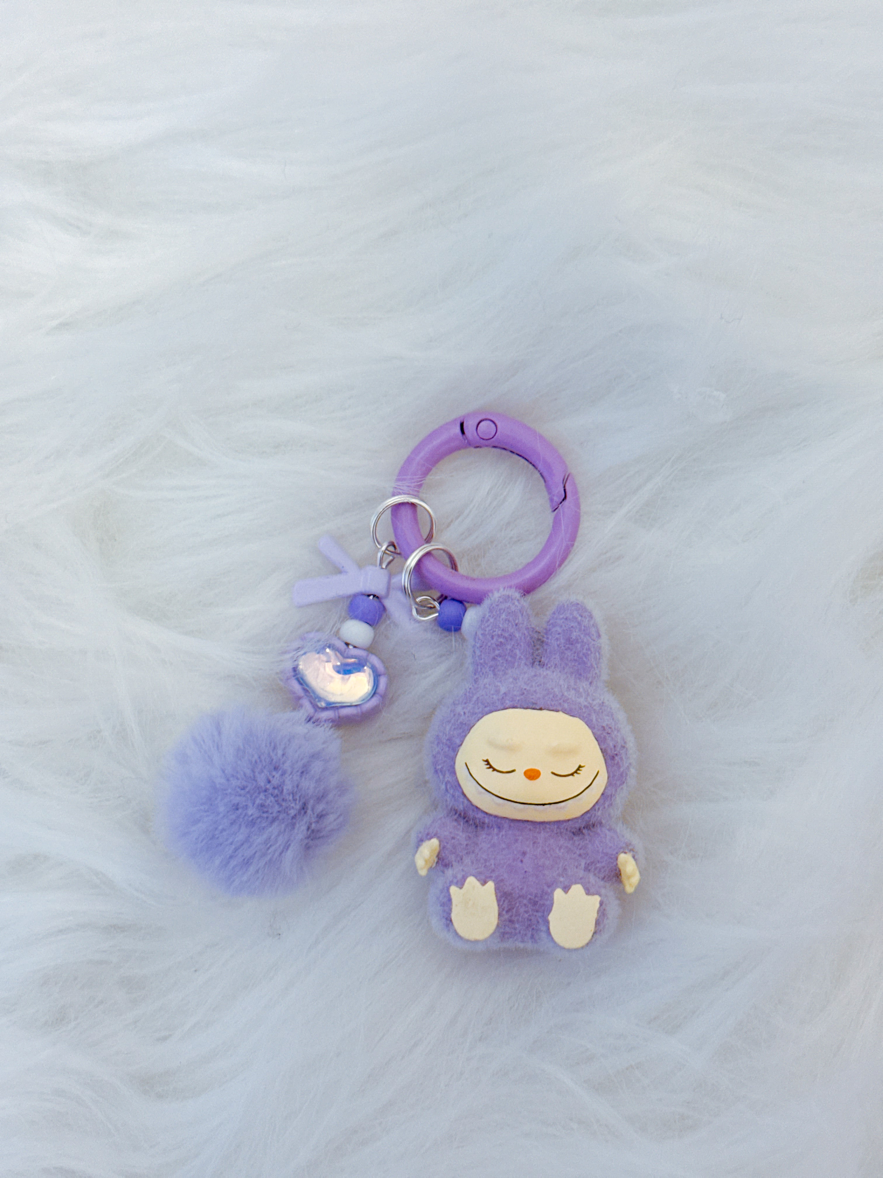 Labubu Plush Pom-Pom & Bead Keychain – Sherling Mini-Doll Accessory