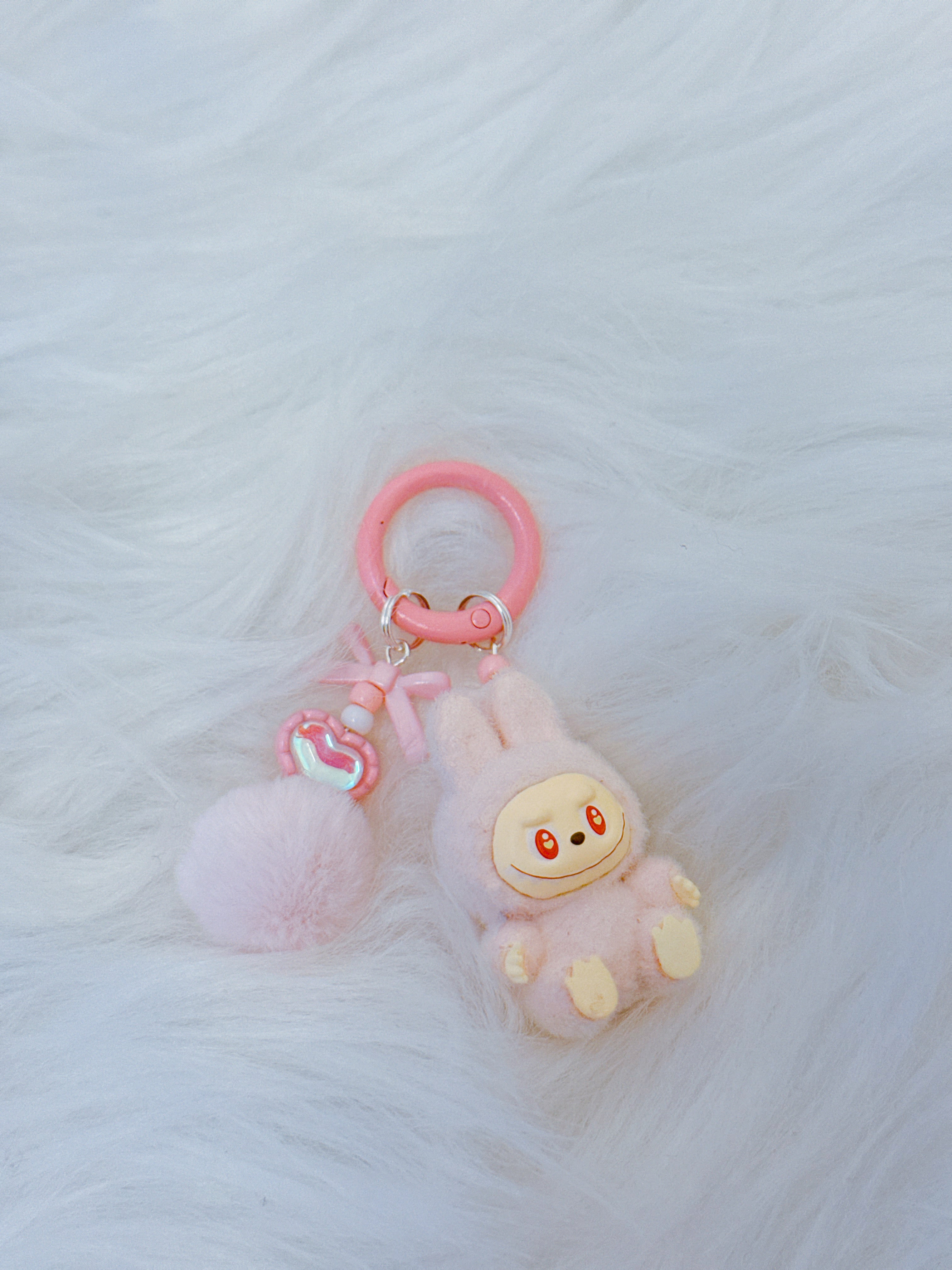 Labubu Plush Pom-Pom & Bead Keychain – Sherling Mini-Doll Accessory