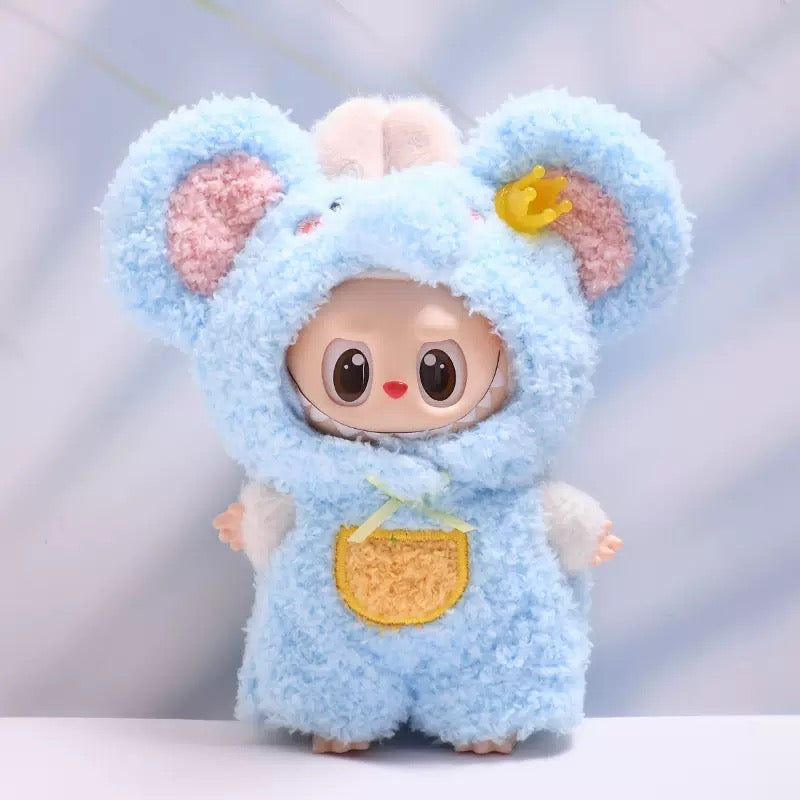 Labubu Clothing – Fluffy Elephant Hooded Onesie with Crown Accent