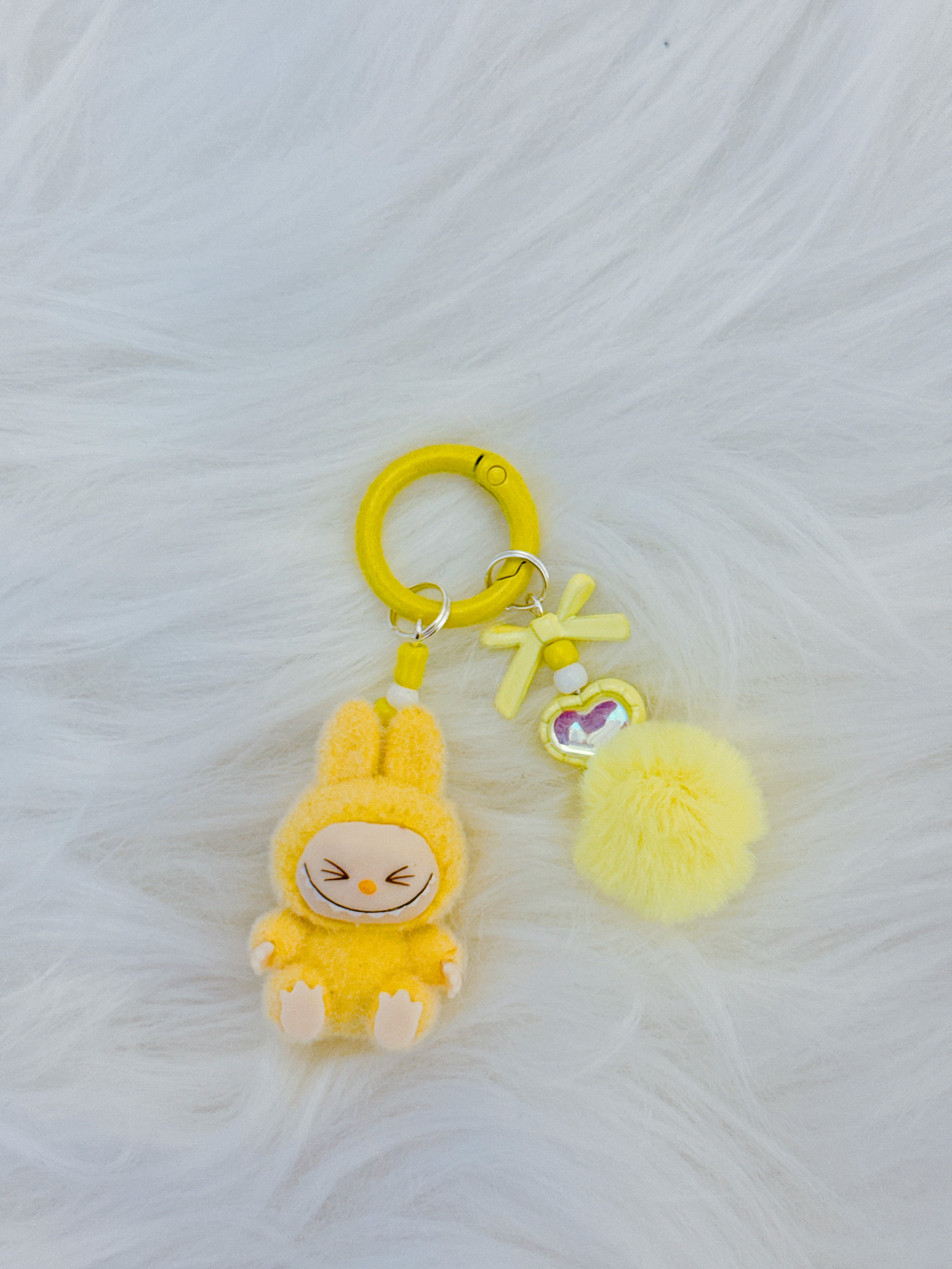 Labubu Plush Pom-Pom & Bead Keychain – Sherling Mini-Doll Accessory