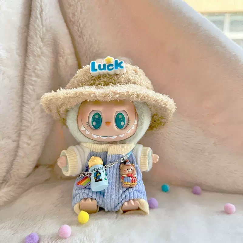 Labubu Clothing – Cozy Bucket Hat & Corduroy Overalls Set