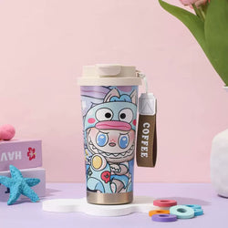 Labubu Travel Mug – 500 ml Insulated Stainless Steel Coffee Tumbler with Wrist Strap