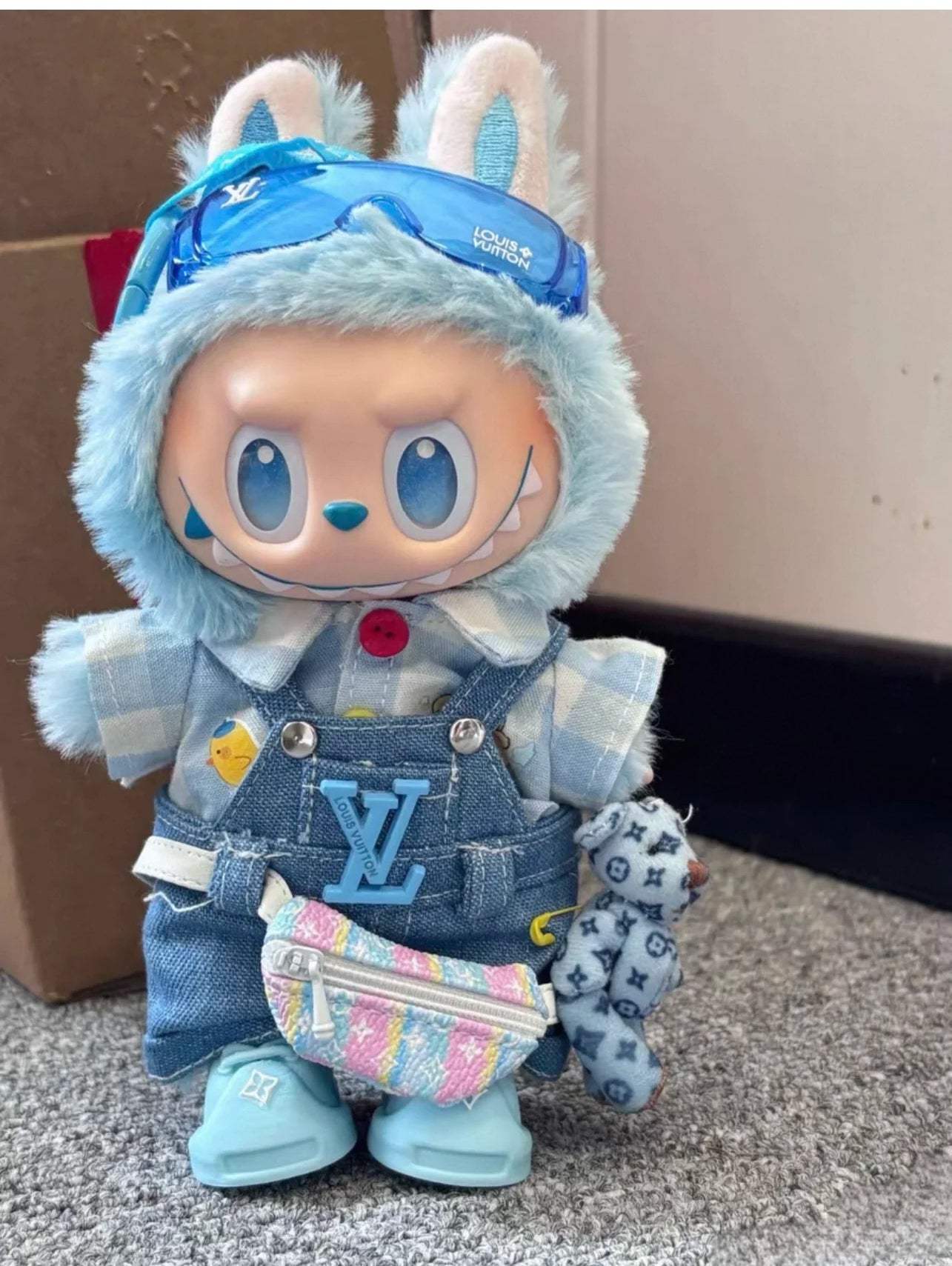 Labubu Clothing – Denim Aviator Overalls Set