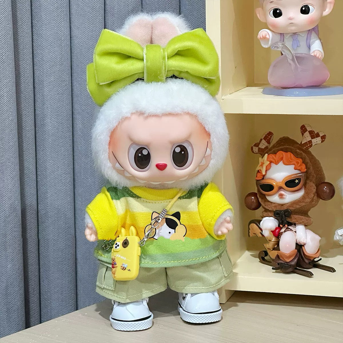 Labubu Clothing – Lime Bow Sherling Fleece Streetwear Set